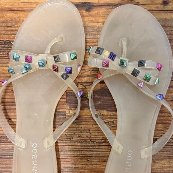 Bamboo Women's Clear Sandals with Multicolor Studs - Picture 3 of 3